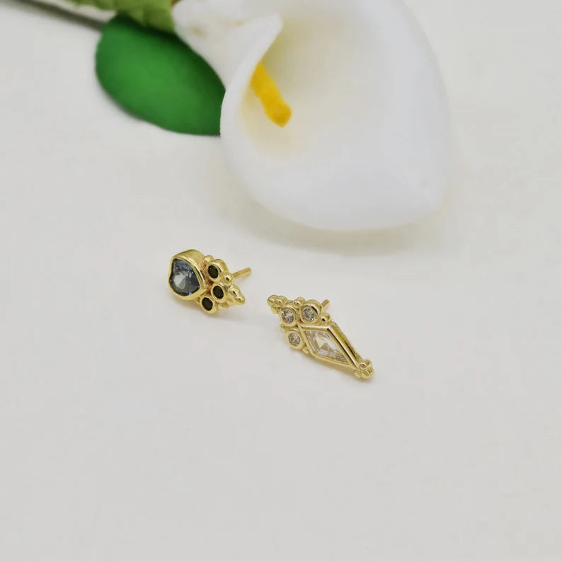 14K Gold Rhombic Tanzanite Cartilage Stud Earring – Flat Back