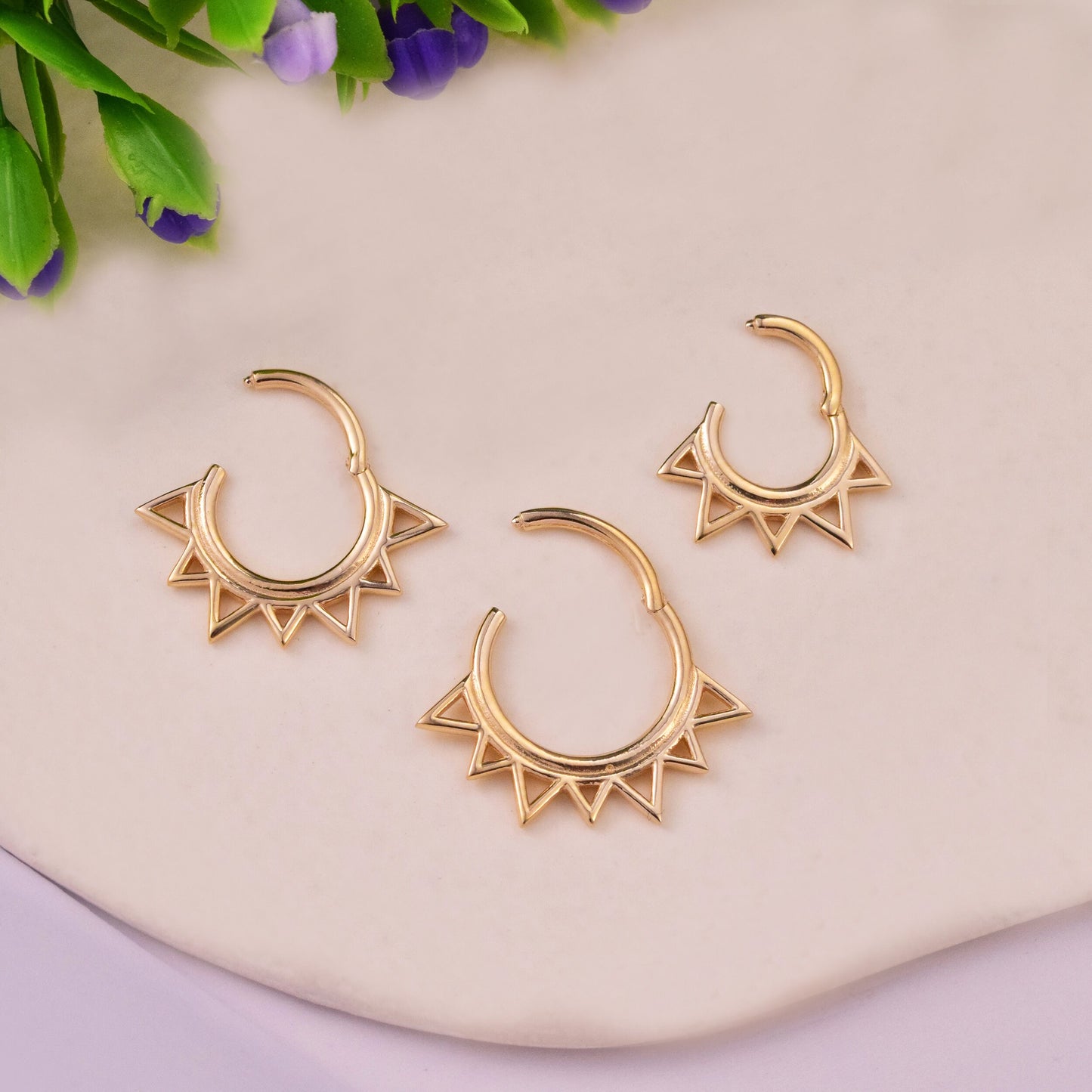 14K Solid Gold Flower Petal Daith Septum Clicker Hoop