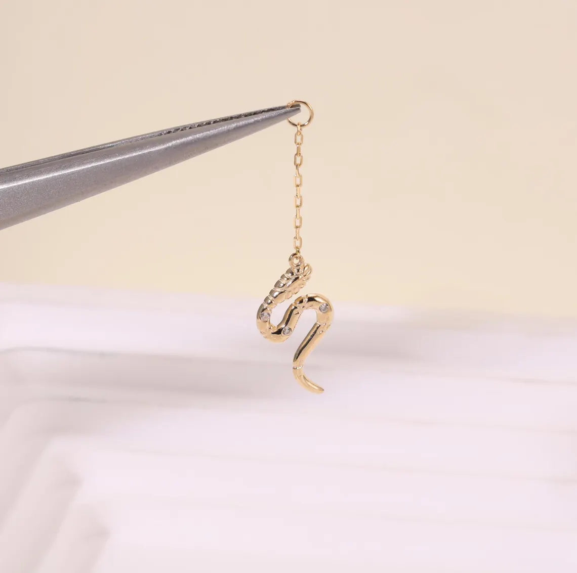 14K Gold Dangle Snake Chain Helix Earring