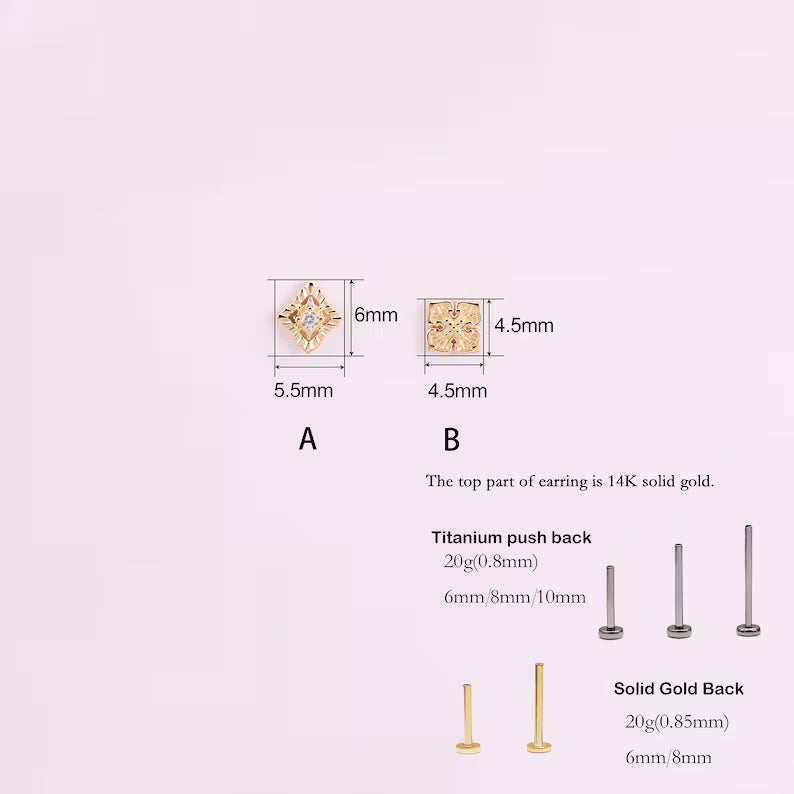 14K Solid Gold Floral Cartilage Helix Stud