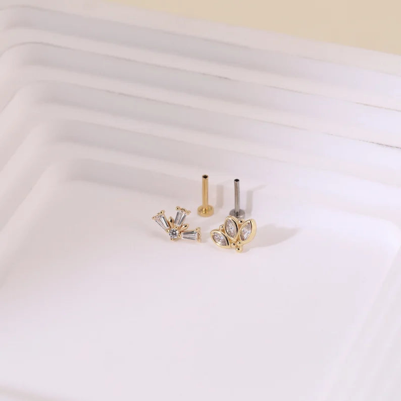 14K Gold Flower Geometric Cartilage Stud