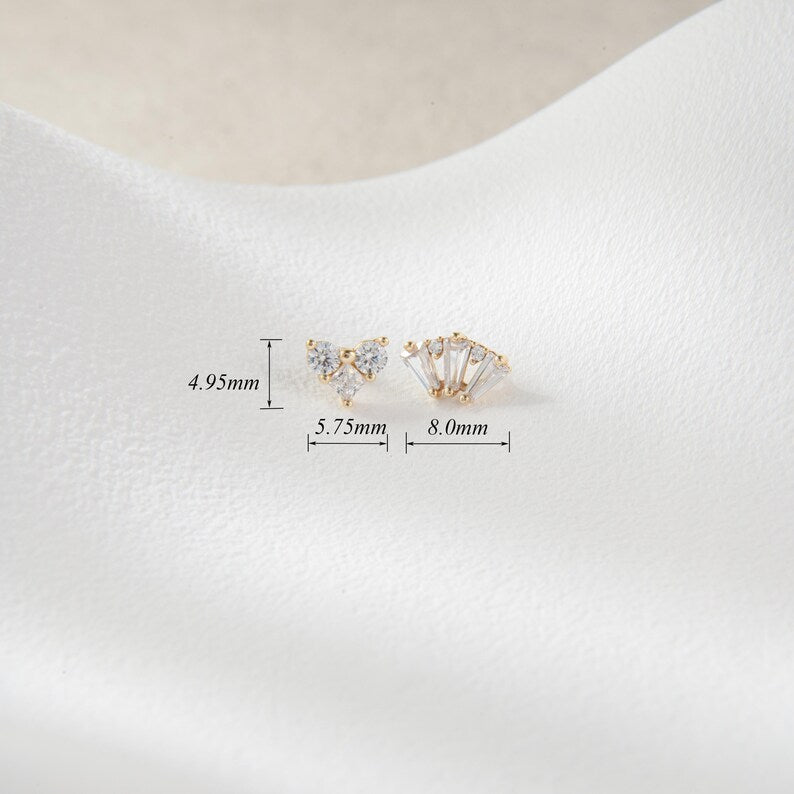 14K Gold CZ Cluster Stud Earring
