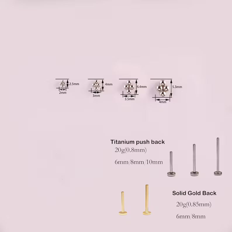14K White Gold Four Bead Stud