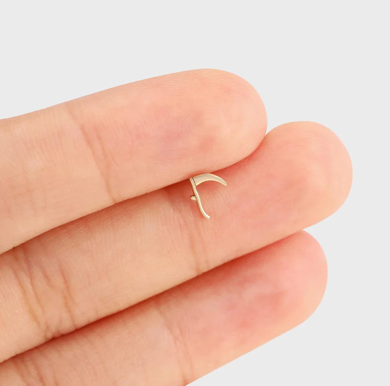 14k Solid Gold Curved Scythe Sickle Cartilage Stud