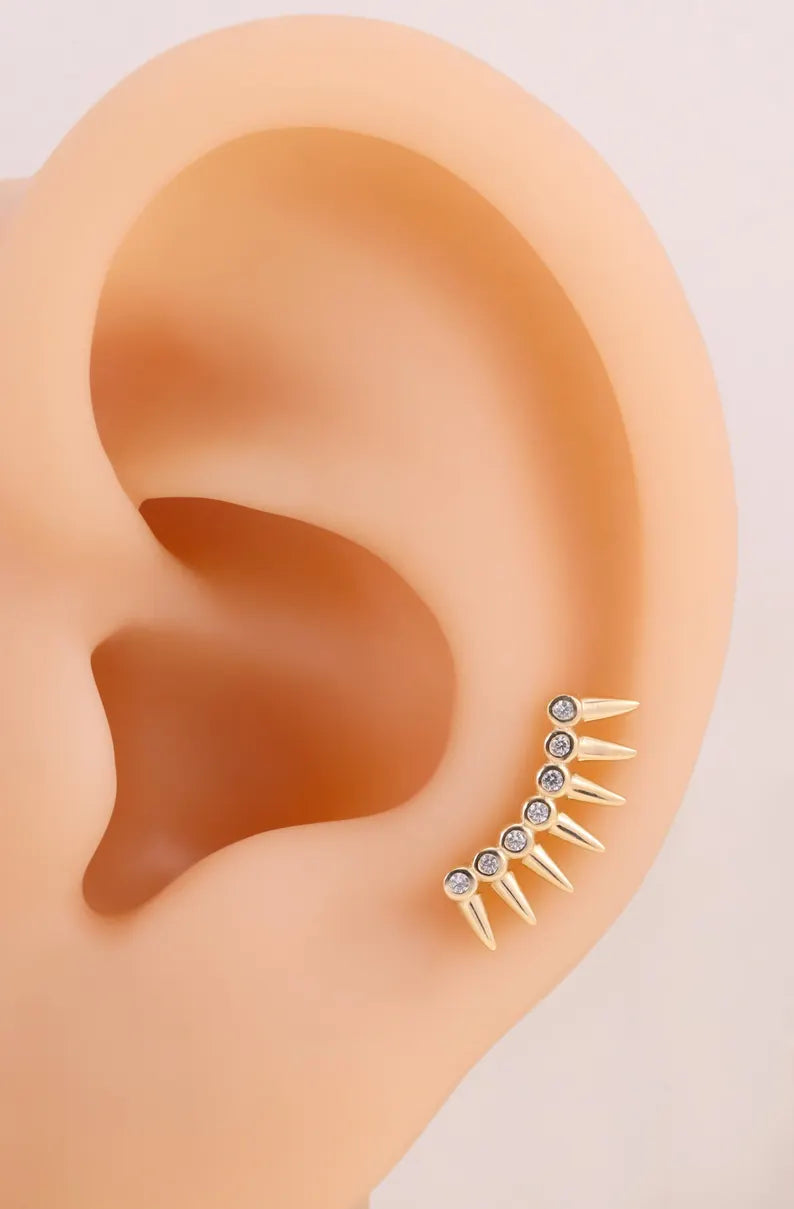 14k Gold Curved Bar Gothic Helix Conch Stud