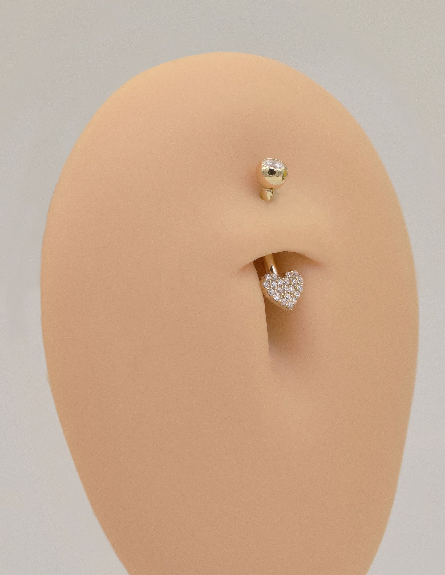 14K Solid Gold Heart Belly Ring 14g