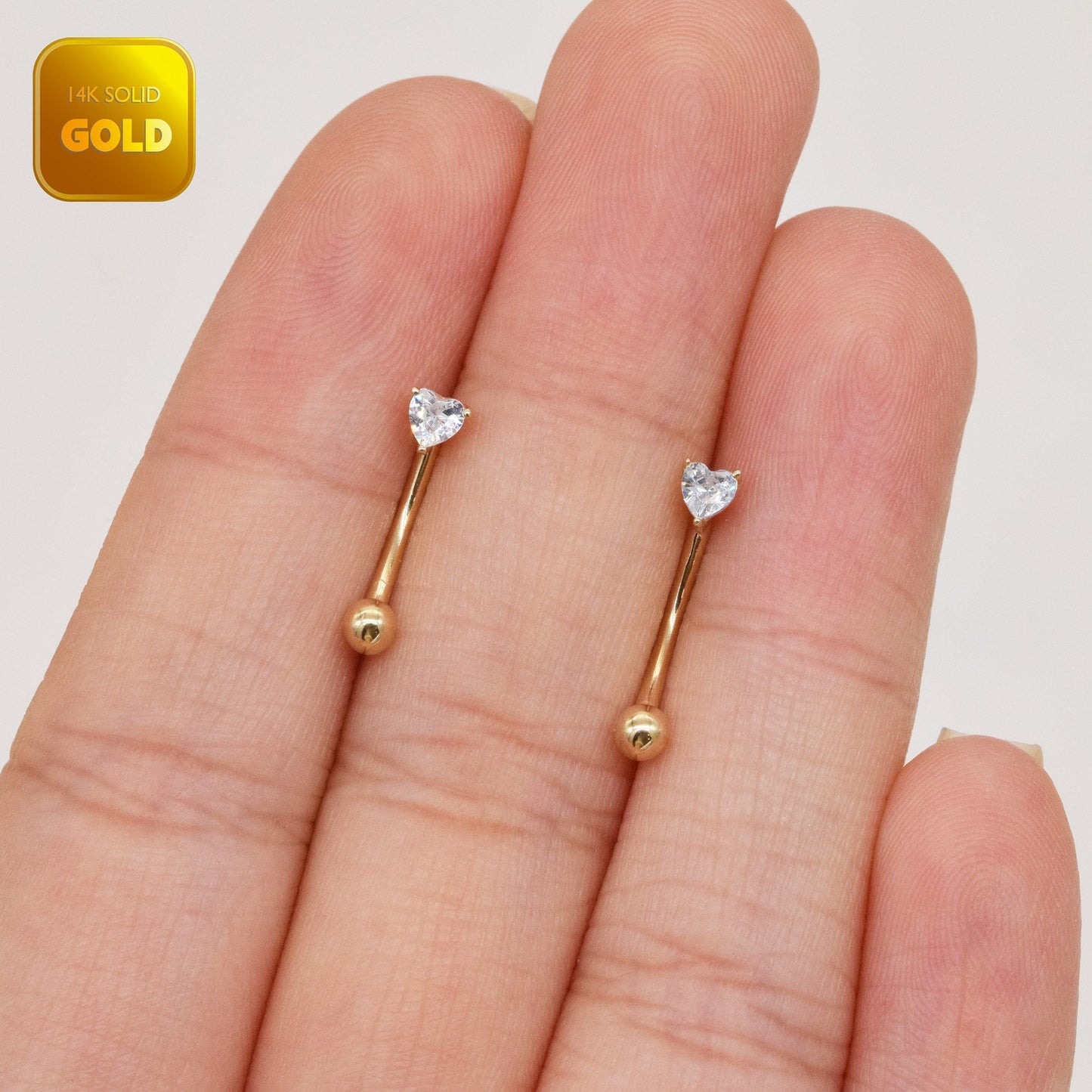 14K Solid Gold Heart Rook Earring Curved Barbell 16g