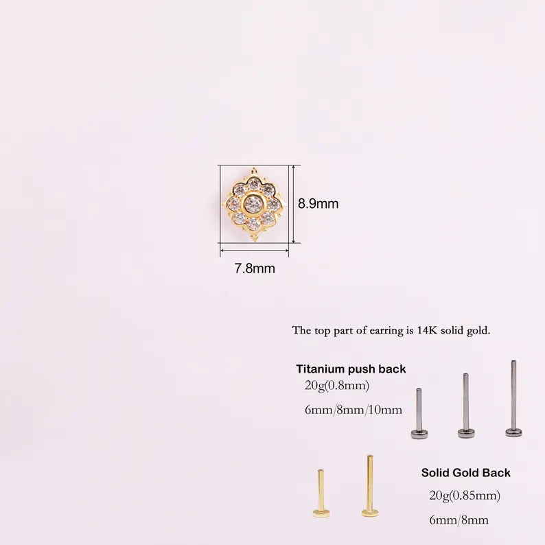 14K Gold Sunburst Sunflower Cartilage Stud Earring