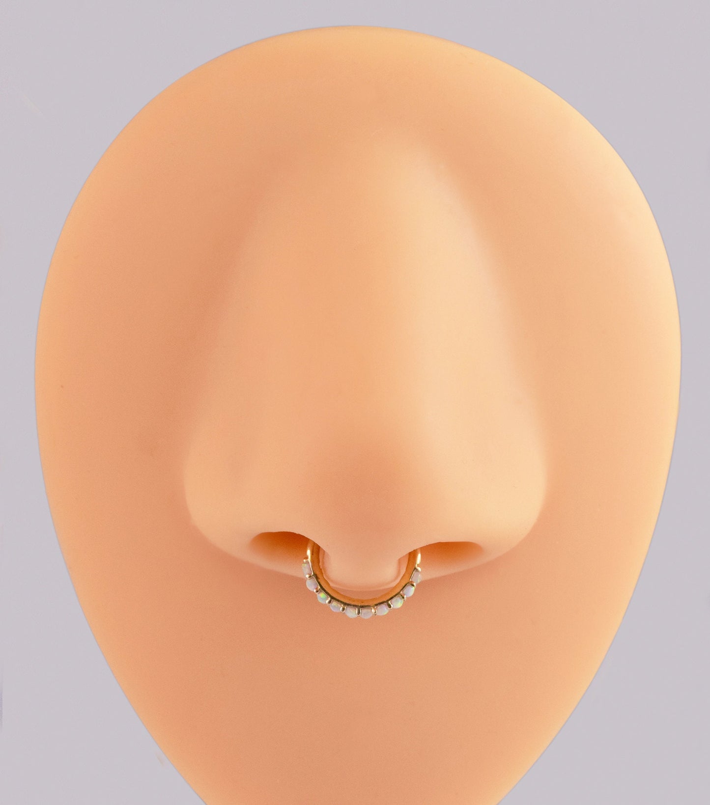 14K Solid Gold Opal Septum Nose Ring 16g
