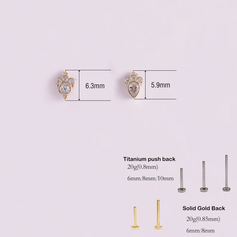 14k Gold Mini Helix Conch Tragus Stud