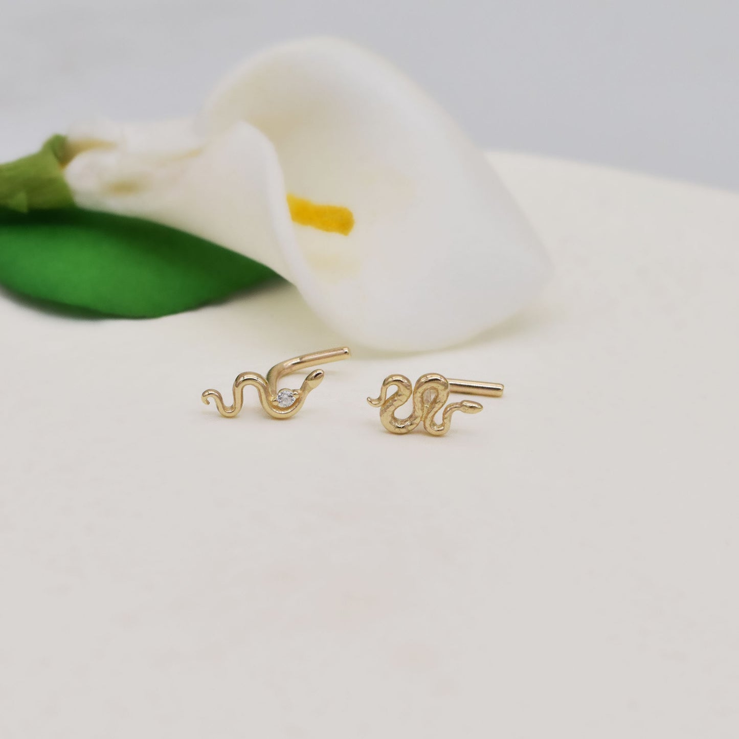 14K Solid Gold Snake Nose Ring L Shape 20g