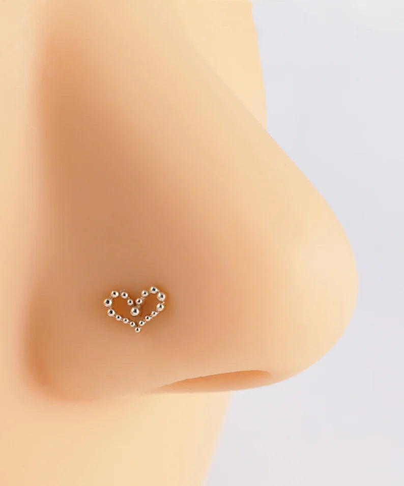 14K Solid Gold Rhombus & Heart Cartilage Studs