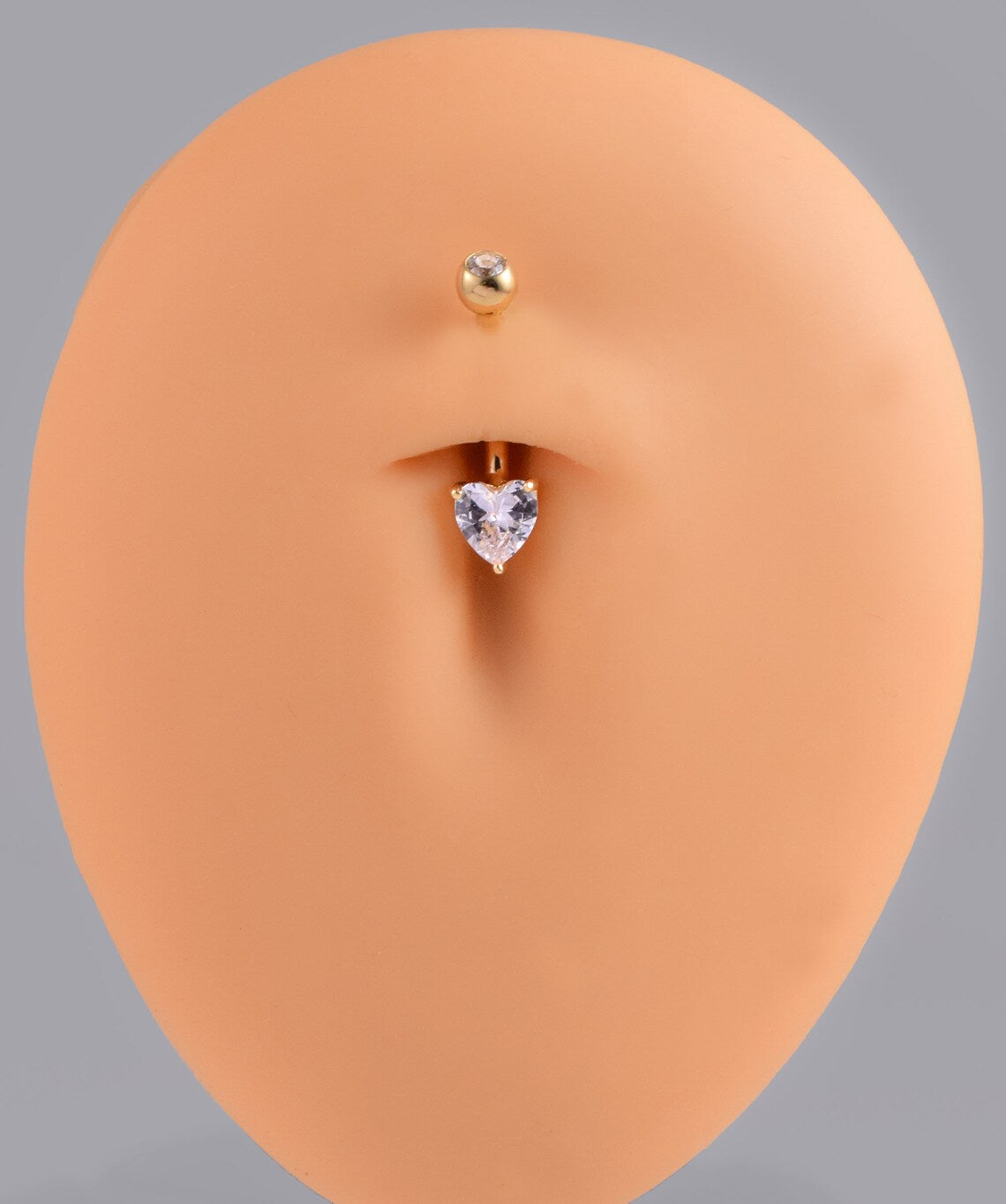 14K White Gold Heart CZ Belly Ring, 14G Curved Barbell