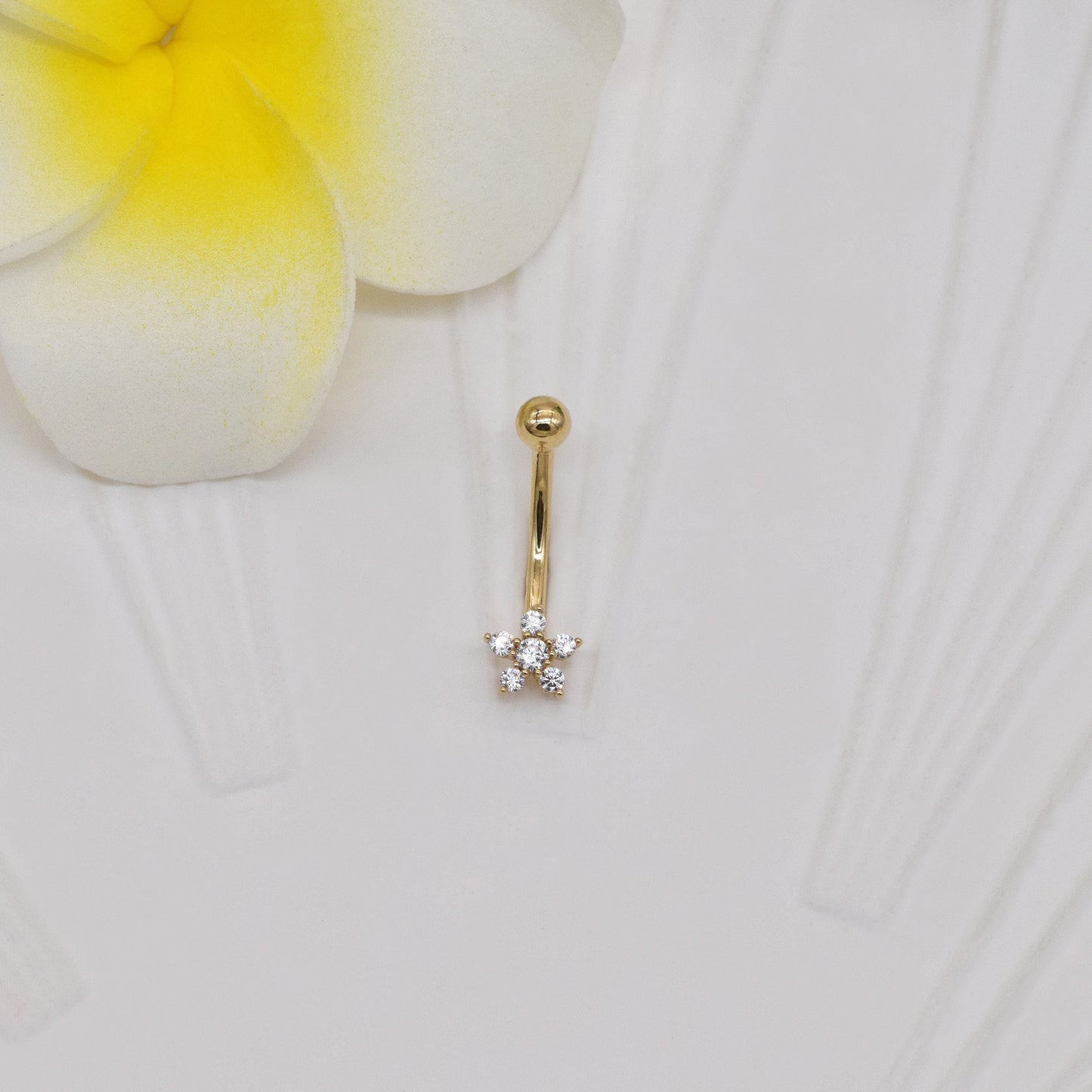 14K Solid Gold Flower Rook Earring Navel Barbell 16G Gift for Her