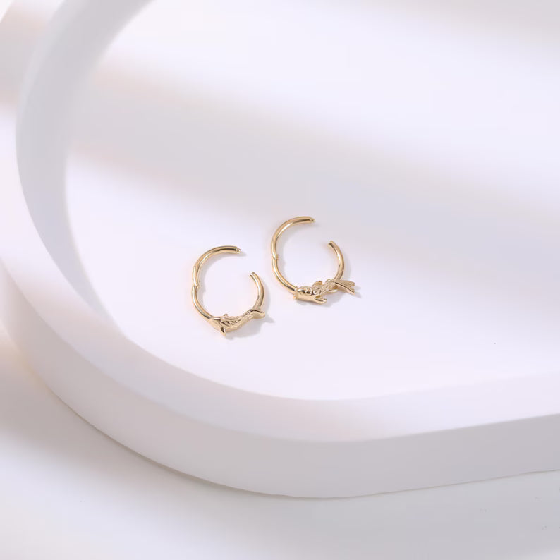 14K Gold Fish Clicker Hoop Nose Ring 18g