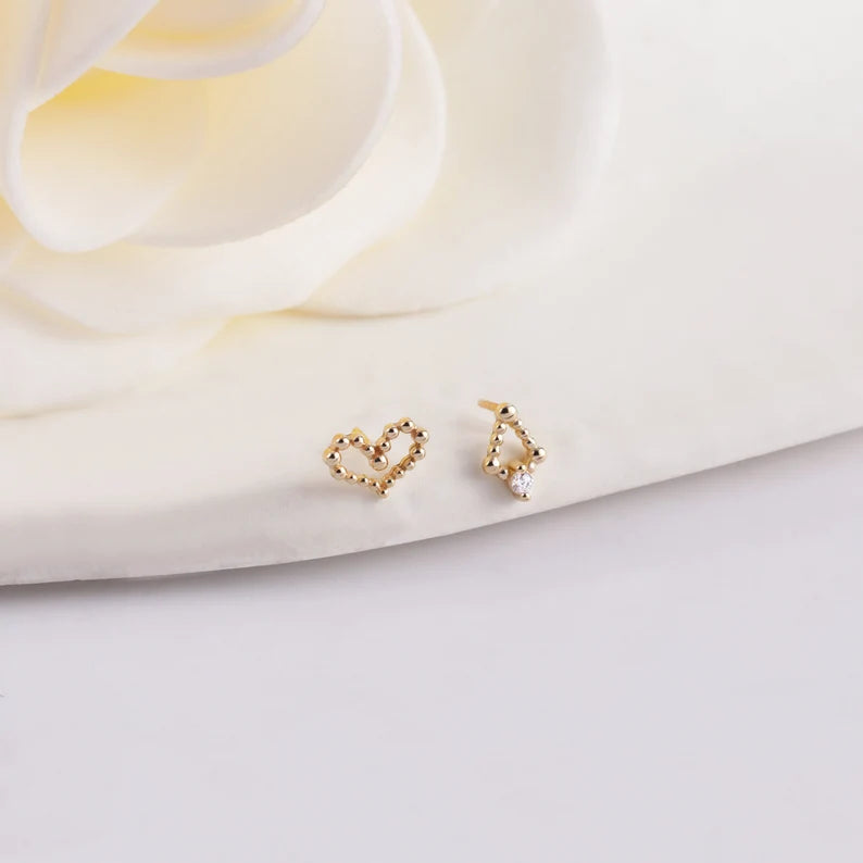 14K Solid Gold Rhombus & Heart Cartilage Studs