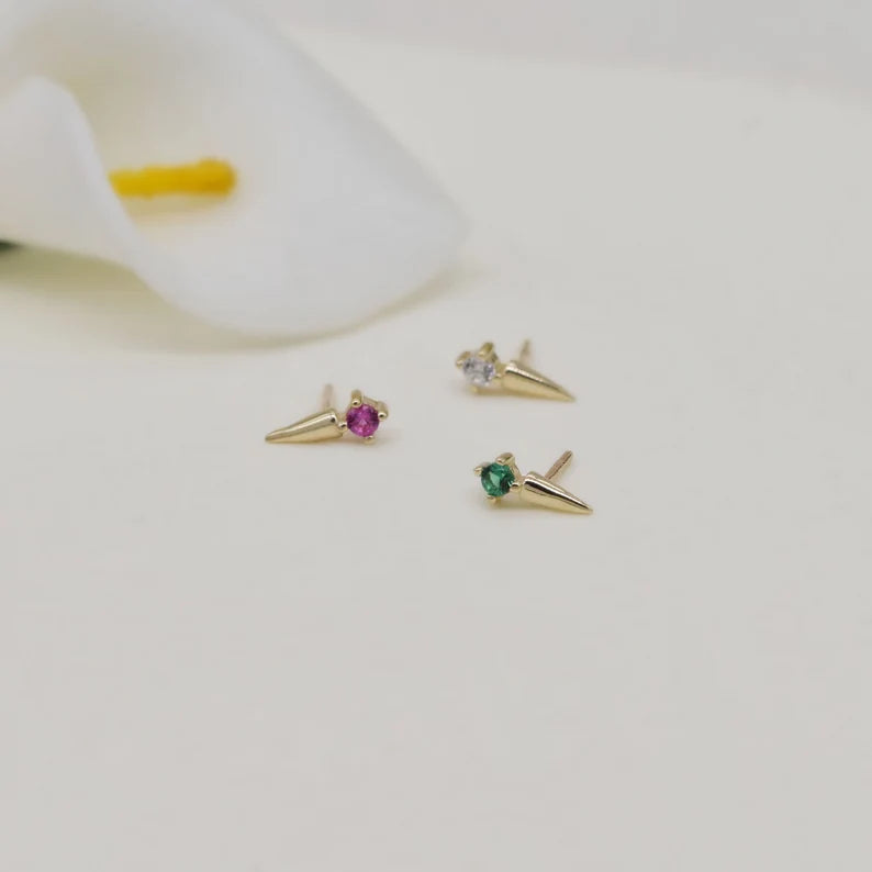 14K Gold Dainty CZ Cartilage Stud