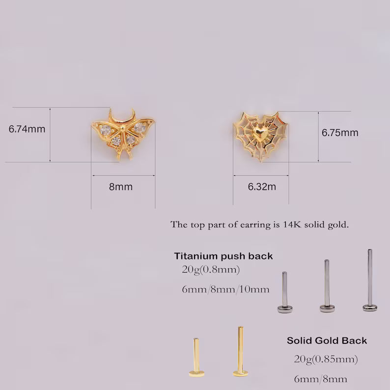 14K Solid Gold Butterfly Heart Helix Earring