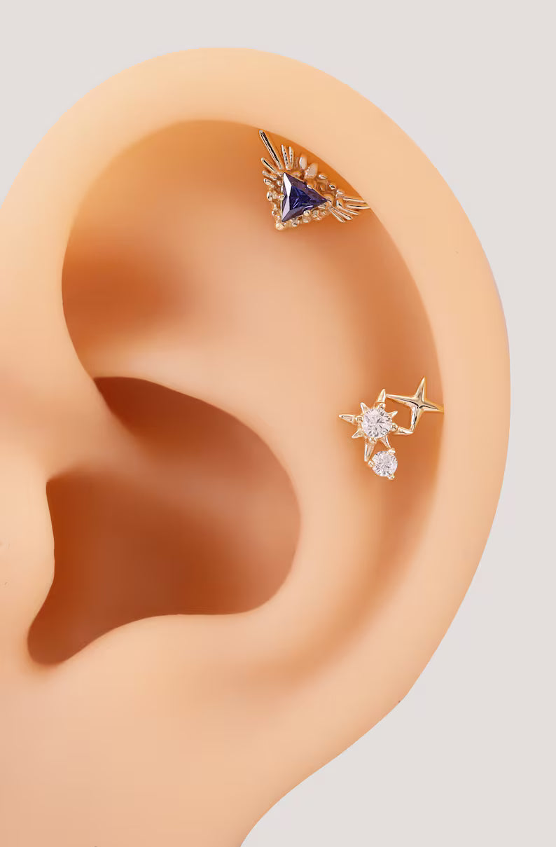 14K Gold Celestial Helix Conch Tragus Stud