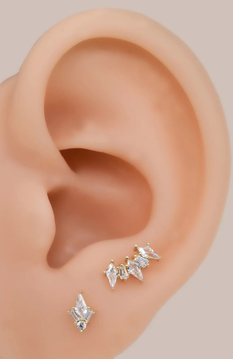 14K Solid Gold Geometric Climber Stud