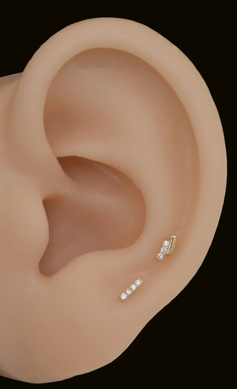 14K Gold Curved Bar Cartilage Stud Earring