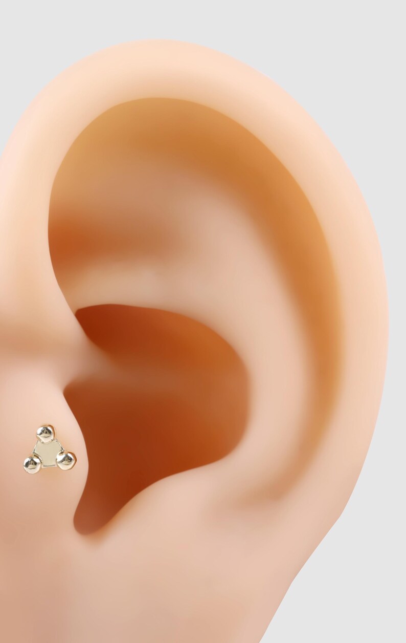 14K Solid Gold Triangle Helix Tragus Stud