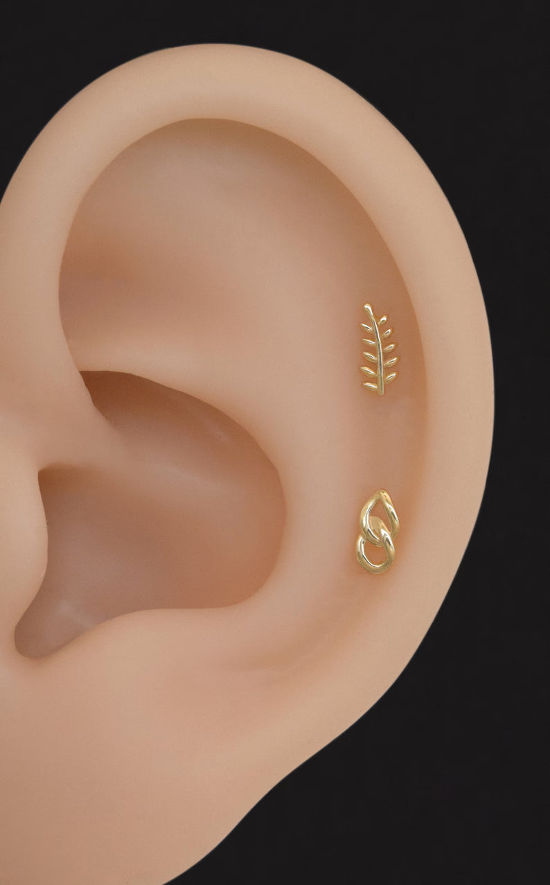 14K Gold Leaf Cartilage Stud Earring