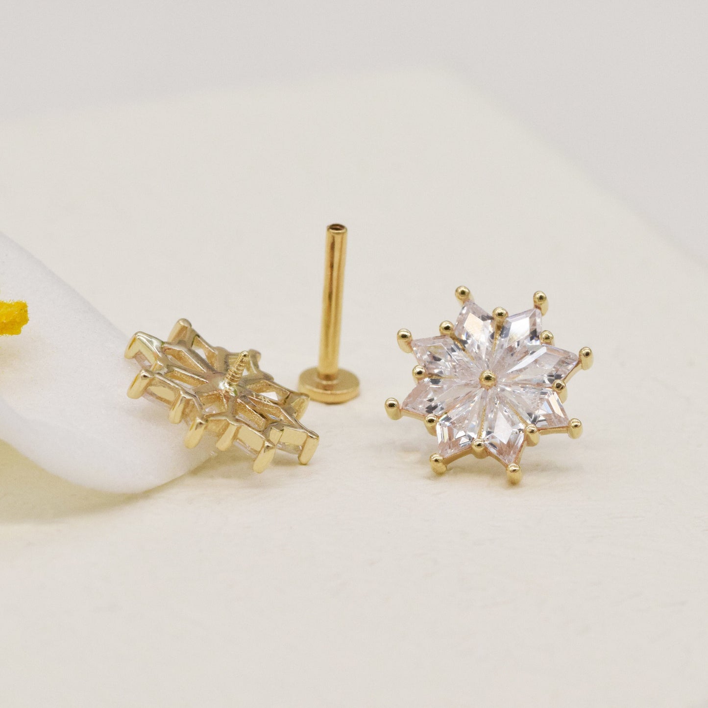 14K Solid Gold Starburst Cartilage Earring