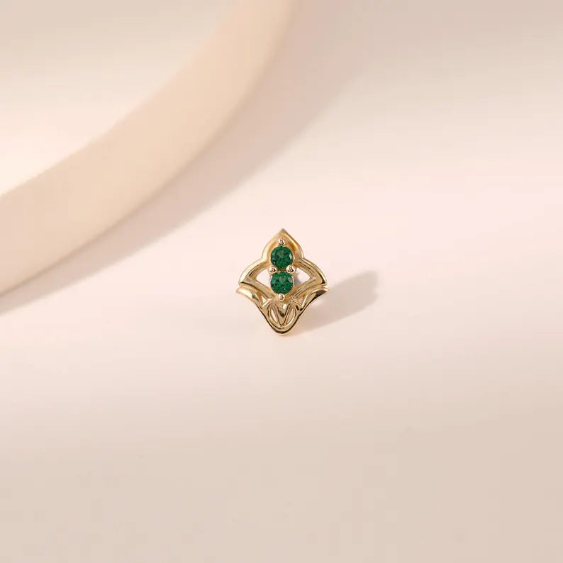 14K Solid Gold CZ Flower Helix Flat Back