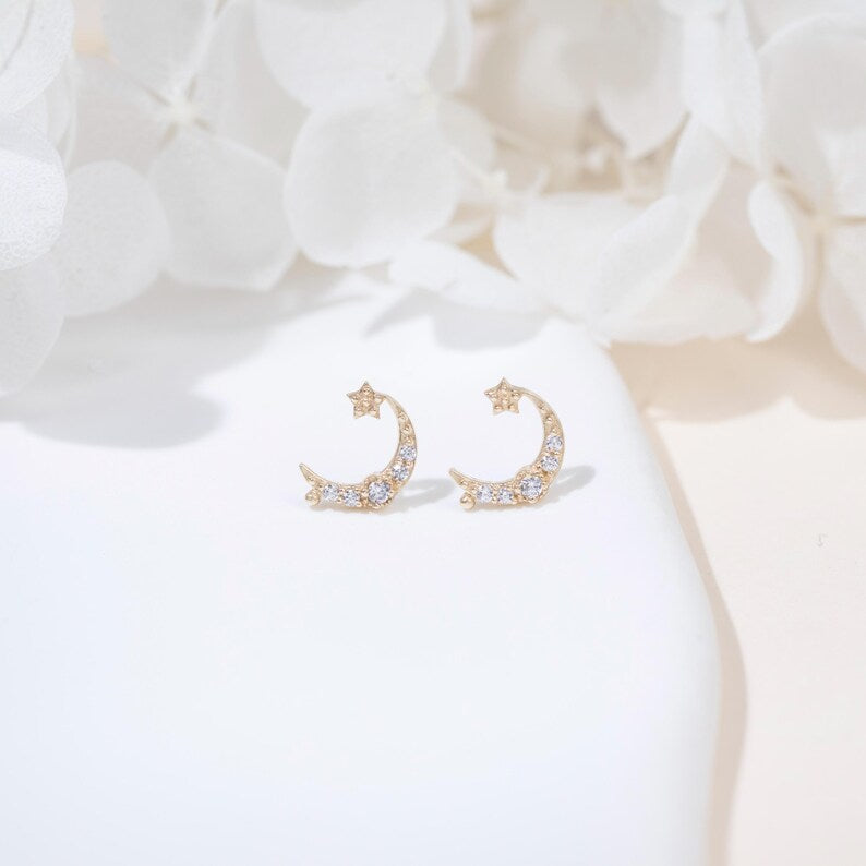 14k Gold Moon Star Helix Tragus Conch Stud