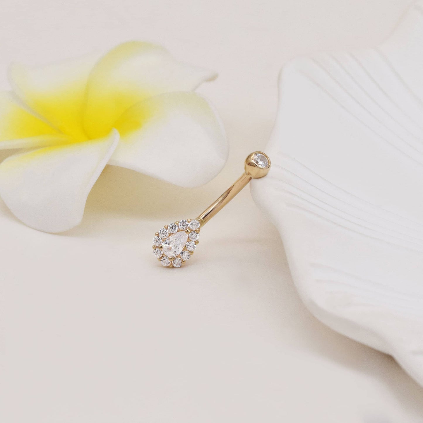 14K Solid Gold Teardrop 14g Belly Button Ring