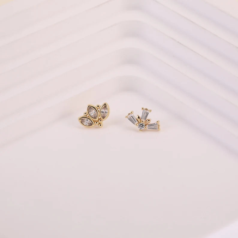 14K Gold Flower Geometric Cartilage Stud