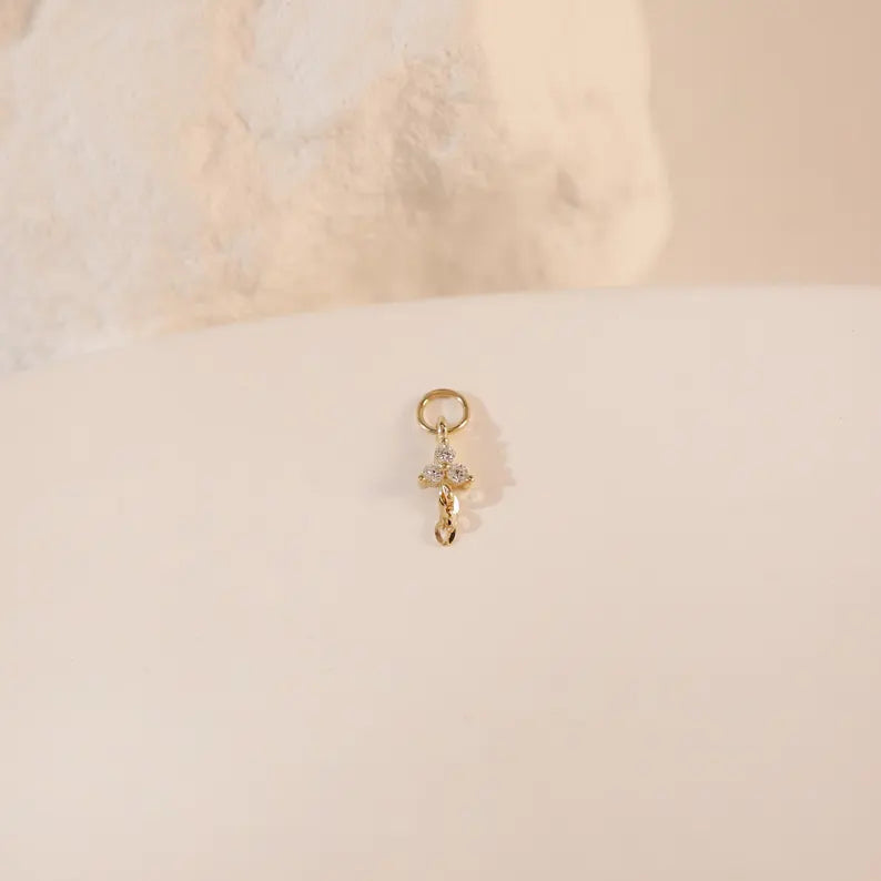 14K Gold Floral CZ Dangle Earring