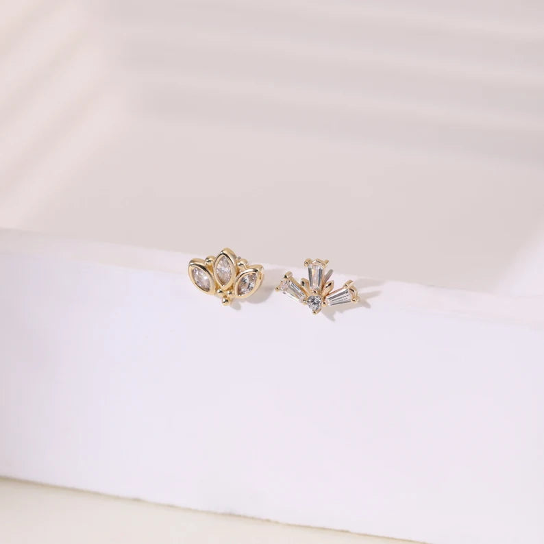 14K Gold Flower Geometric Cartilage Stud