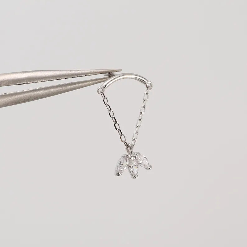 14K White Gold Chain Dangle Stud