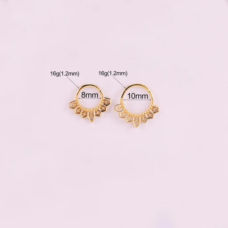 14K Gold Royal Floral Septum Clicker 16G
