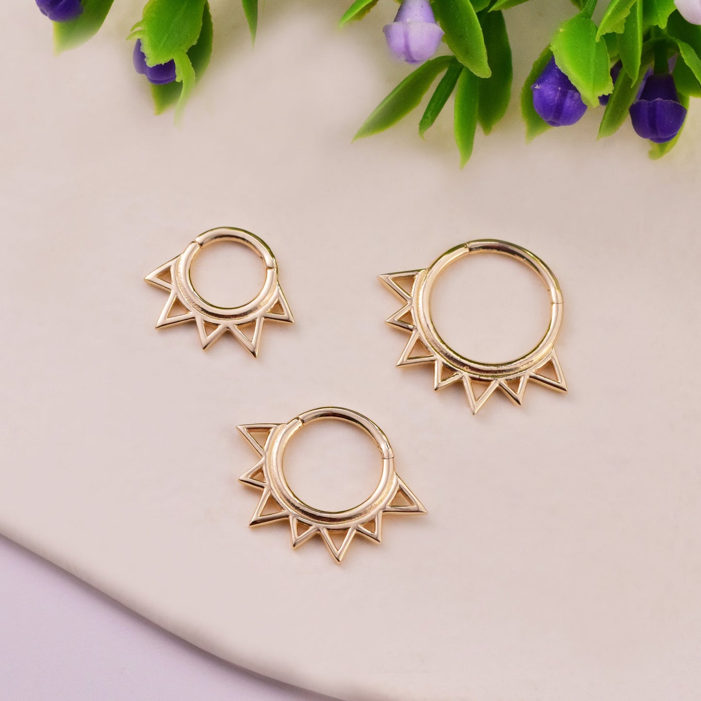 14K Solid Gold Flower Petal Daith Septum Clicker Hoop