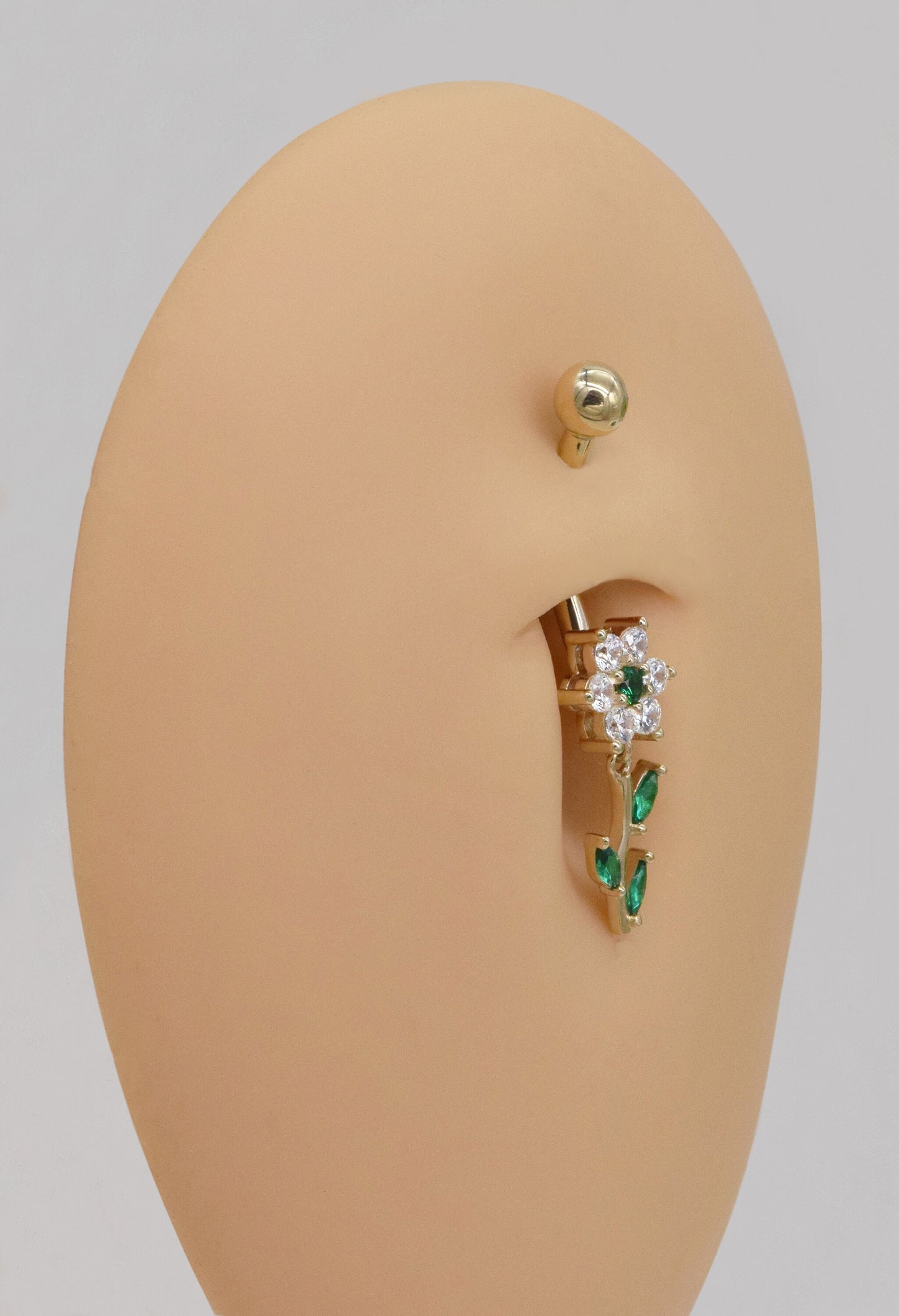 14K Solid Gold Flower Belly Ring Dangly Navel Piercing 14G