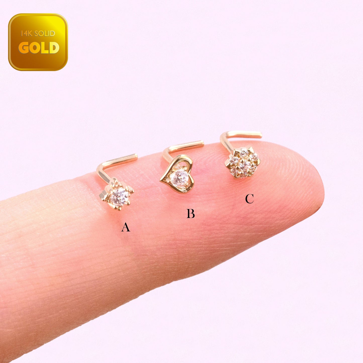 14K Solid Gold Flower Star L Shaped 20g Nose Stud