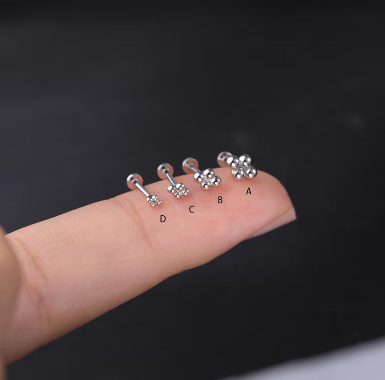 14K White Gold Four Bead Stud