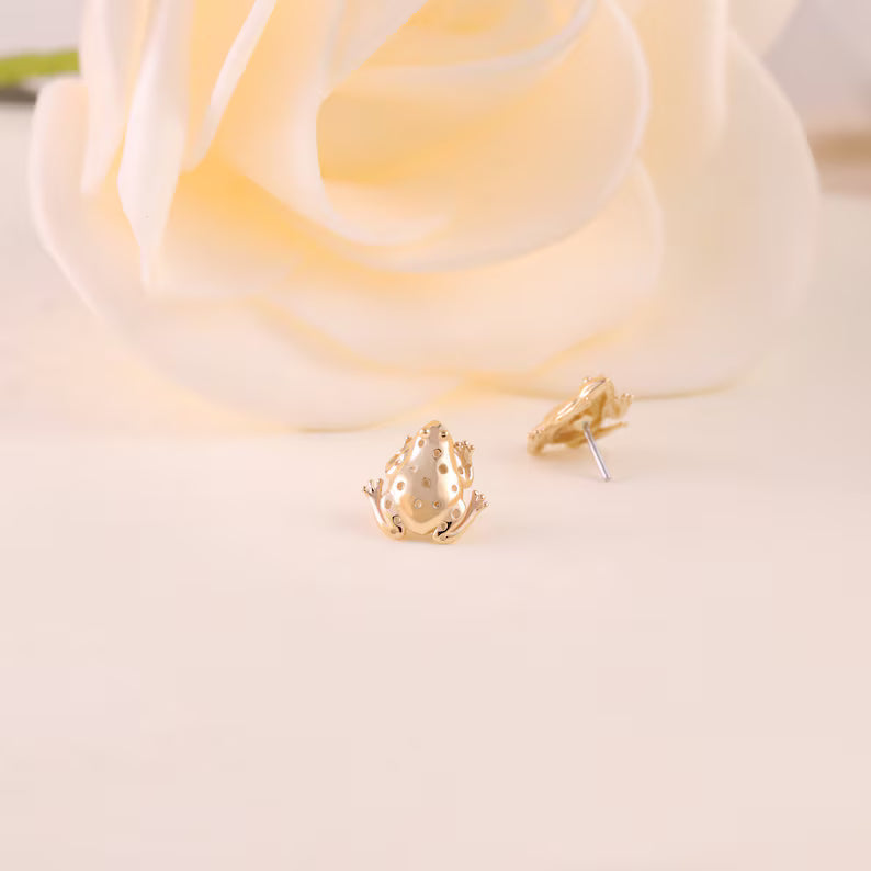 14K Solid Gold Frog Cartilage Stud Earring Flat Back