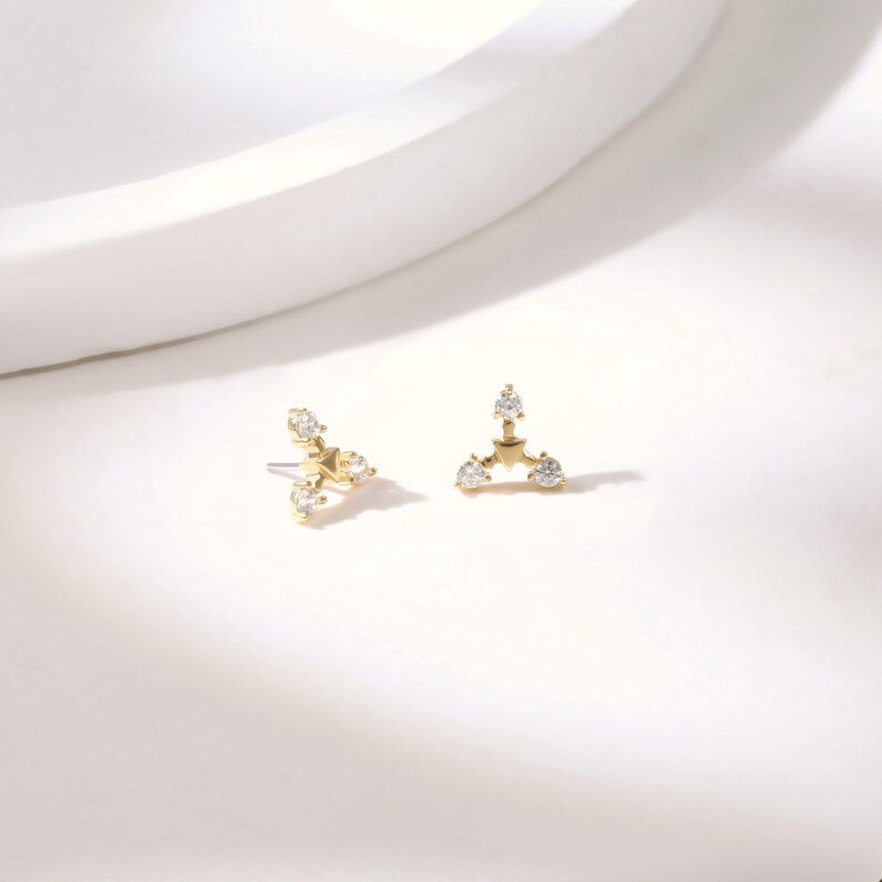 14K Gold Triangle Stud Minimalist Cartilage Earring