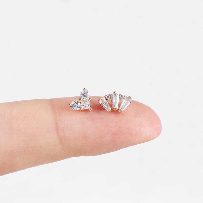 14K Gold CZ Cluster Stud Earring