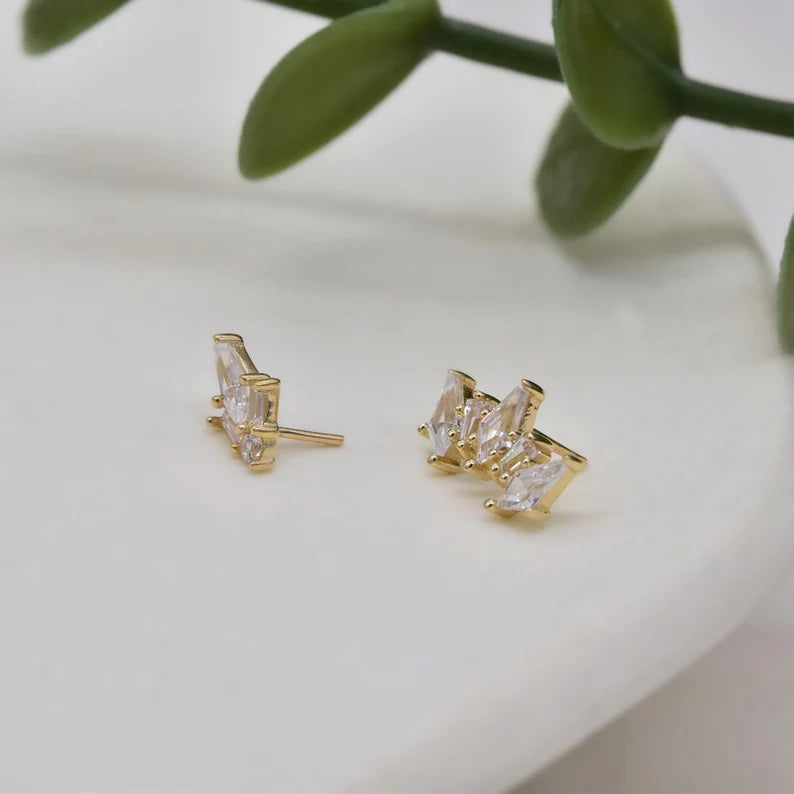 14K Solid Gold Geometric Climber Stud