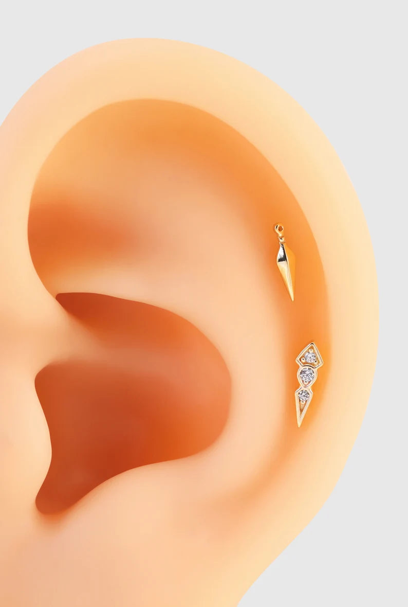 14K Gold Pyramid Cartilage Stud