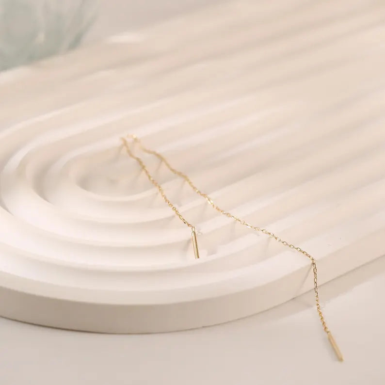 14K Solid Gold Chain Threader Earring