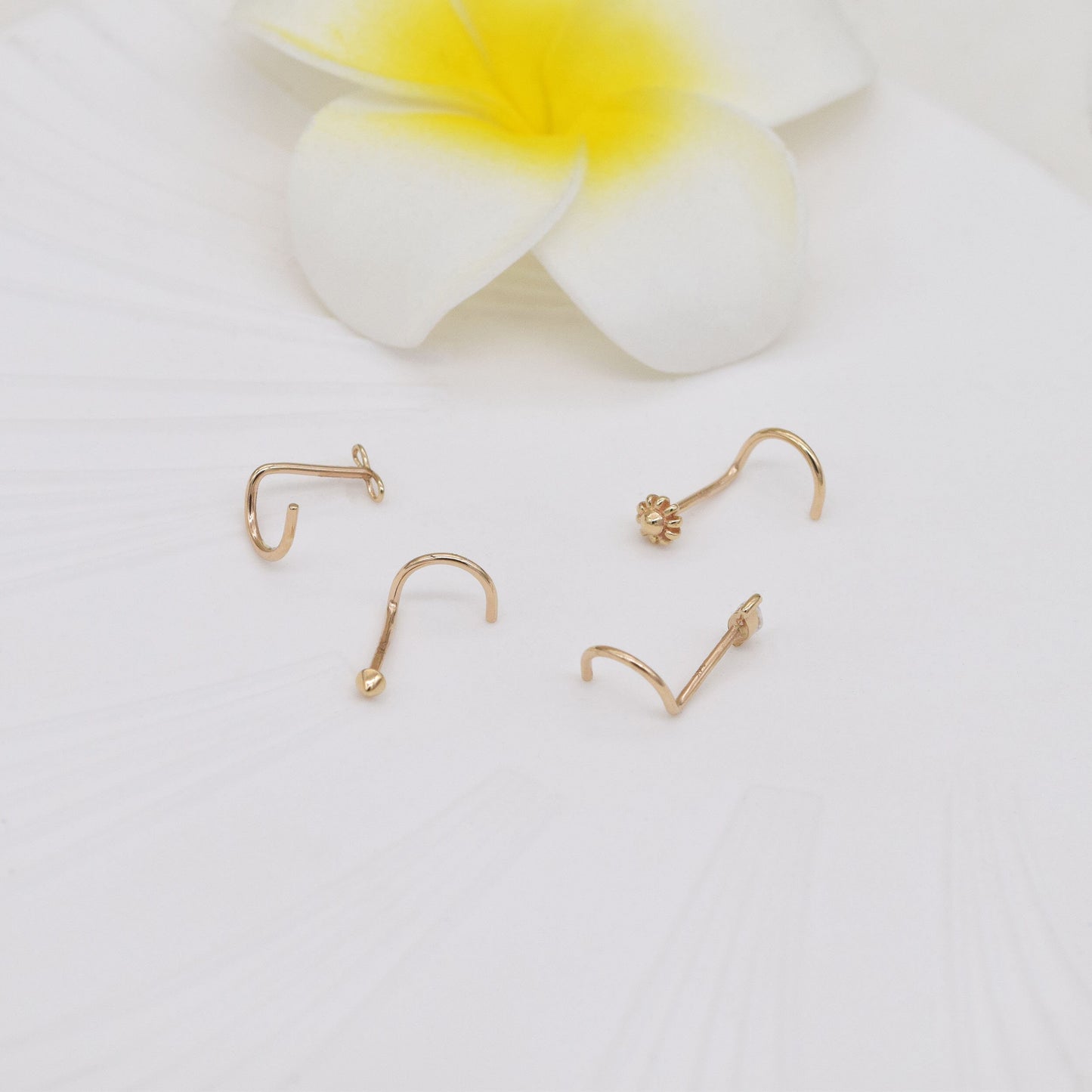 14K Solid Gold Marquise Flower Nose Stud 20G