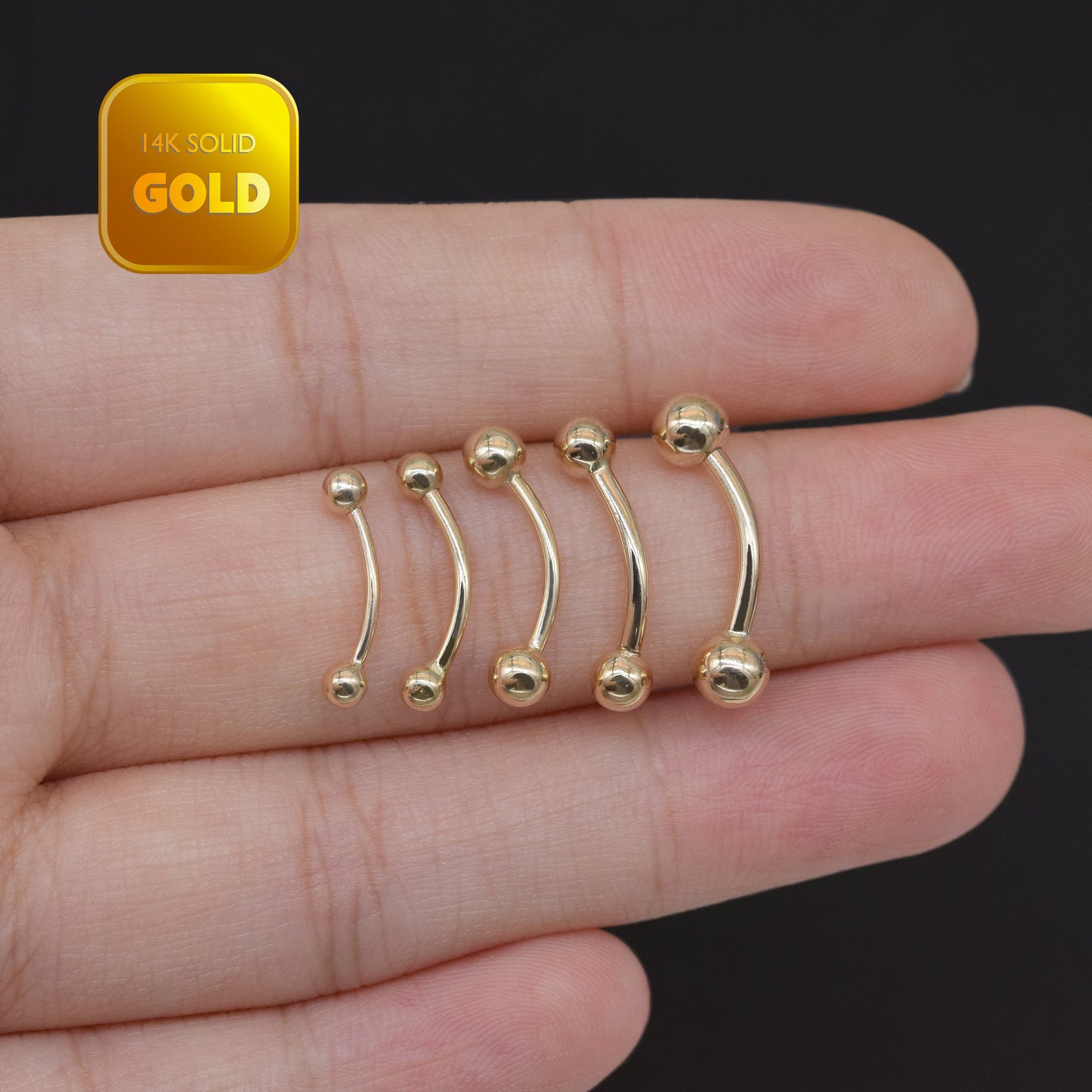 14K solid Gold Belly Button Ring Threaded Barbell Navel Rook Eyebrow 18g 16g 14g