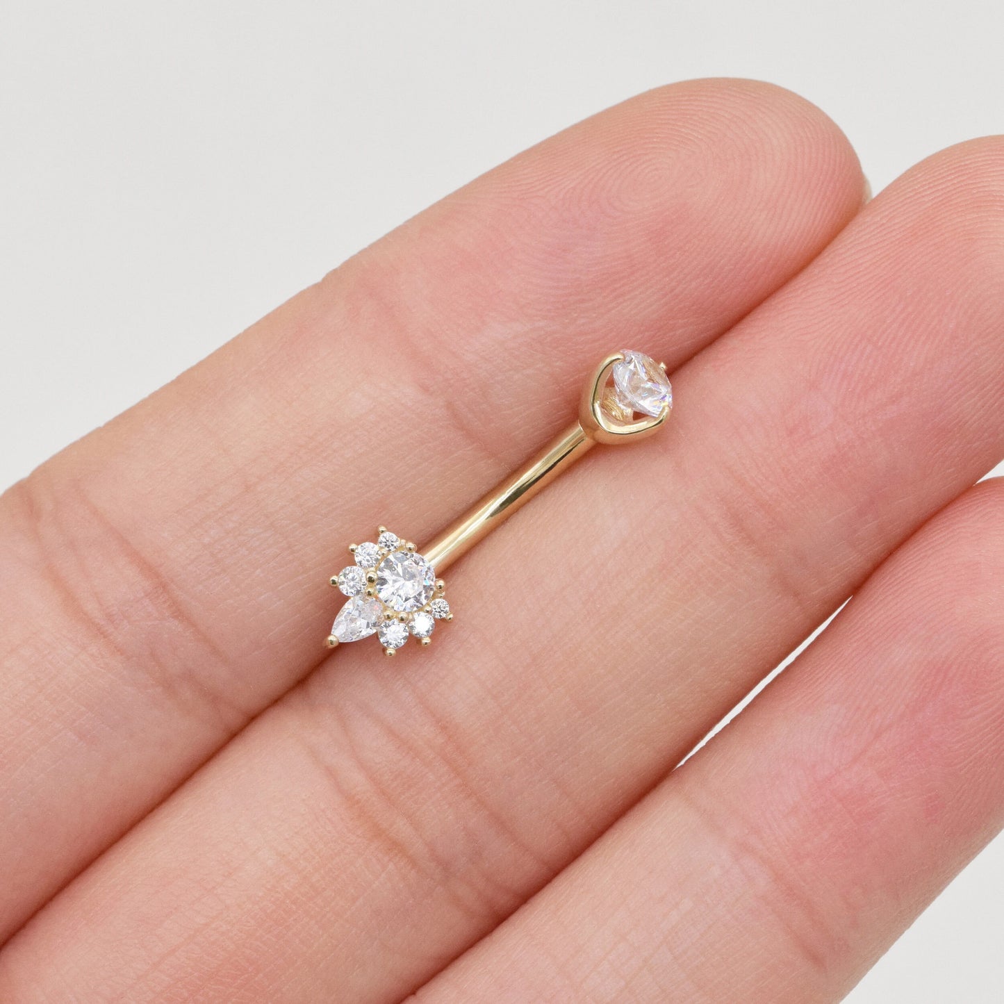 14K Solid Gold Dainty Belly Button Ring Cubic Zirconia Crown Navel Piercing 14g
