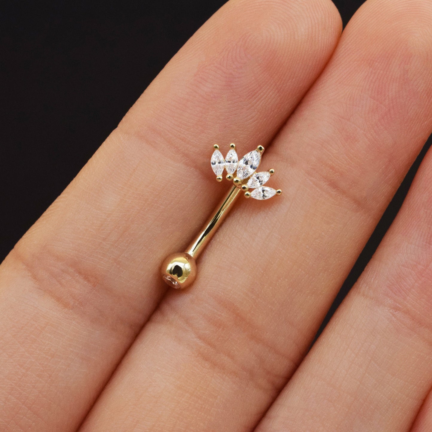 14K Solid Gold Cubic Zirconia Crown Belly Ring Tiara Navel Piercing 14G
